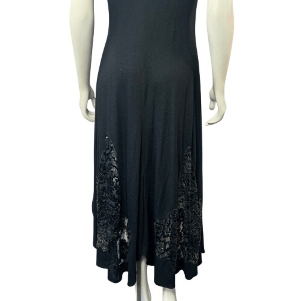 Vintage Yoly Munoz Size 10 Maxi Slip Dress Flowy Lace Beaded Sheer Elegant Black - Picture 11 of 14